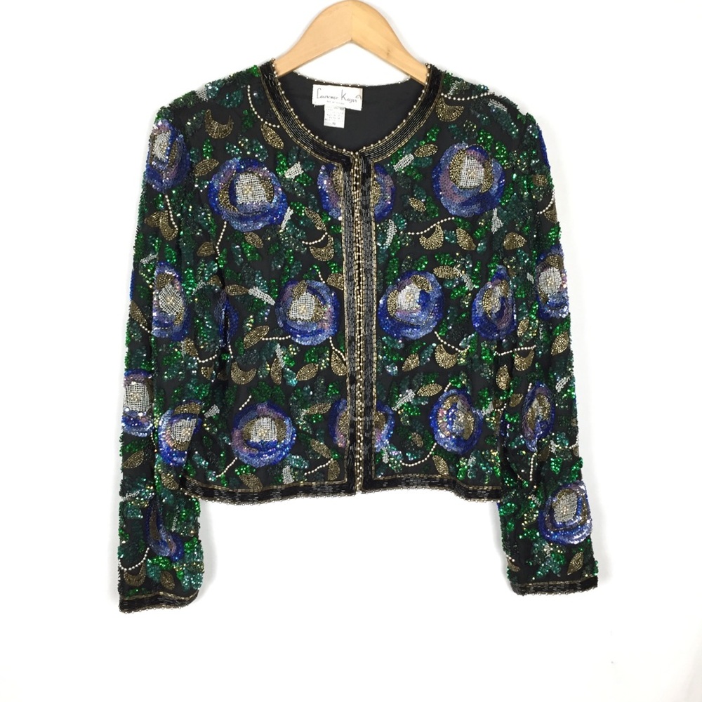80’s Vintage beaded/sequin silk jacket - Picture 7 of 11